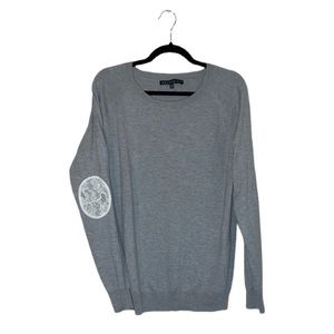 Brixton Ivy Grey Wool Blend Scoop Neck Sweater With Boho Lace Elbow Patch Size L